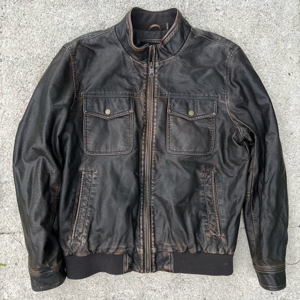 Vintage Black Rivet Leather Bomber Jacket